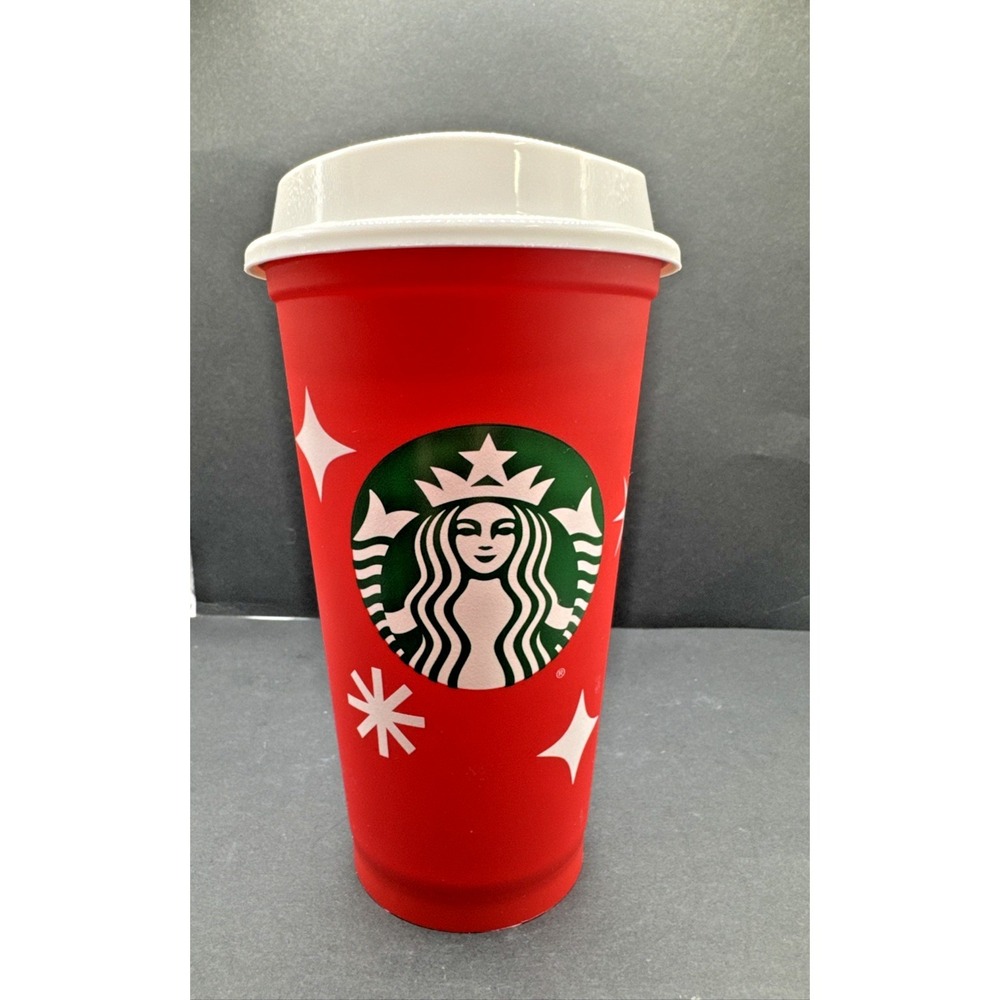 Starbucks 25 Years Red Holiday Reusable Coffee Tea Plastic Cup with Lid 16oz -A5